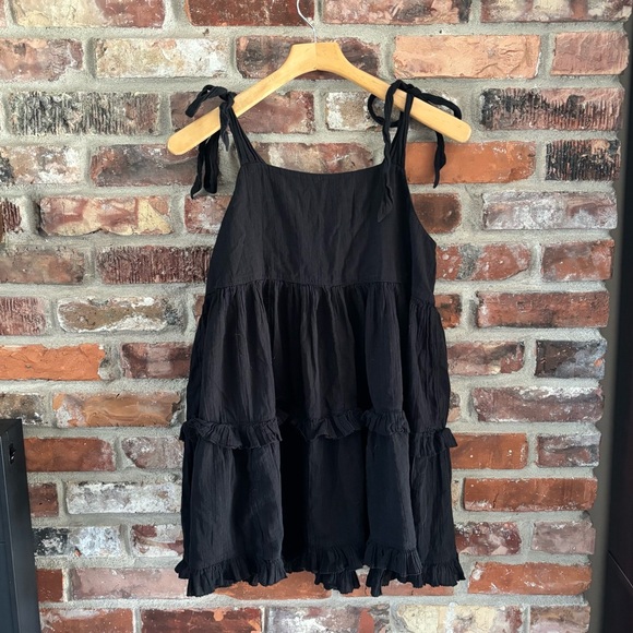 Aerie Black Cotton Tiered Babydoll Mini Dress, M - Picture 2 of 7